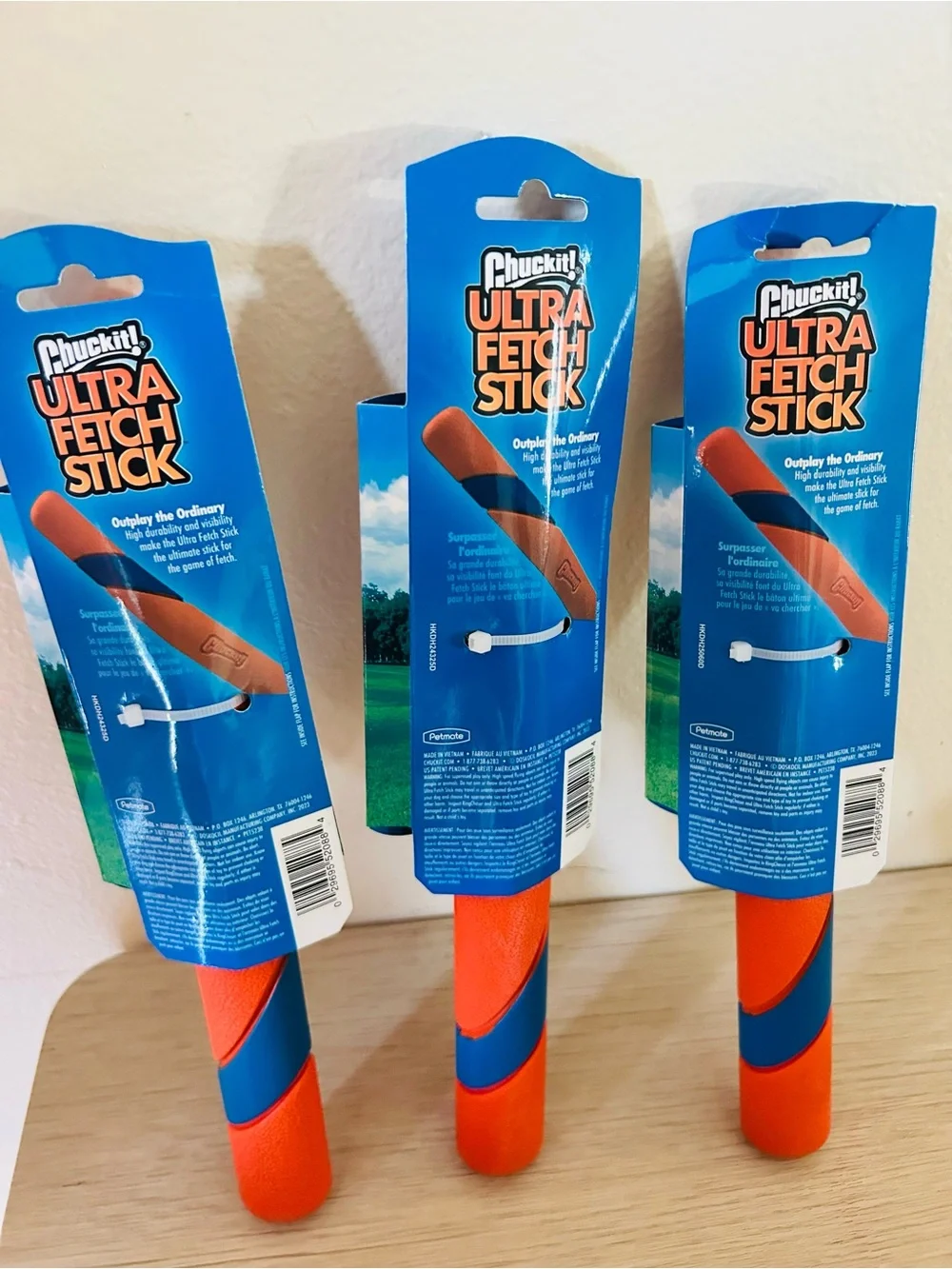 3 pack Chuckit! Ultra Fetch Stick - Orange & Blue Dog Toy